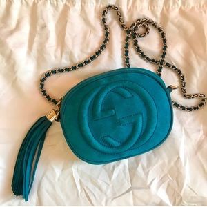Gucci Soho mini chain shoulder bag turquoise suede